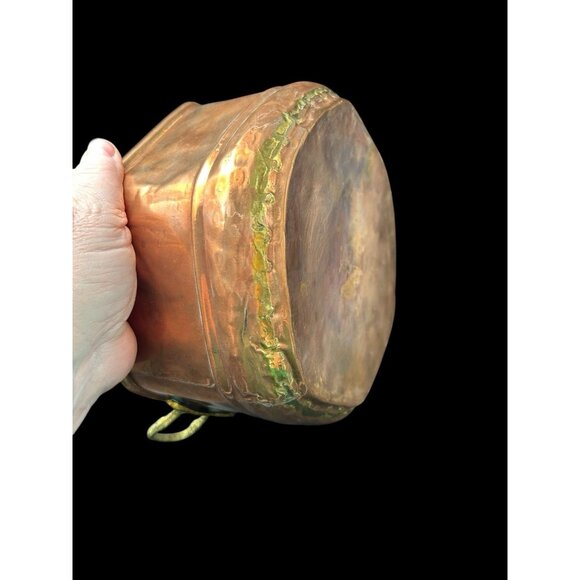 Copper Pot Planter Hexagon Handmade Pieced Seamed Rolled Edge Brass Handles 7x4 - Picture 6 of 10